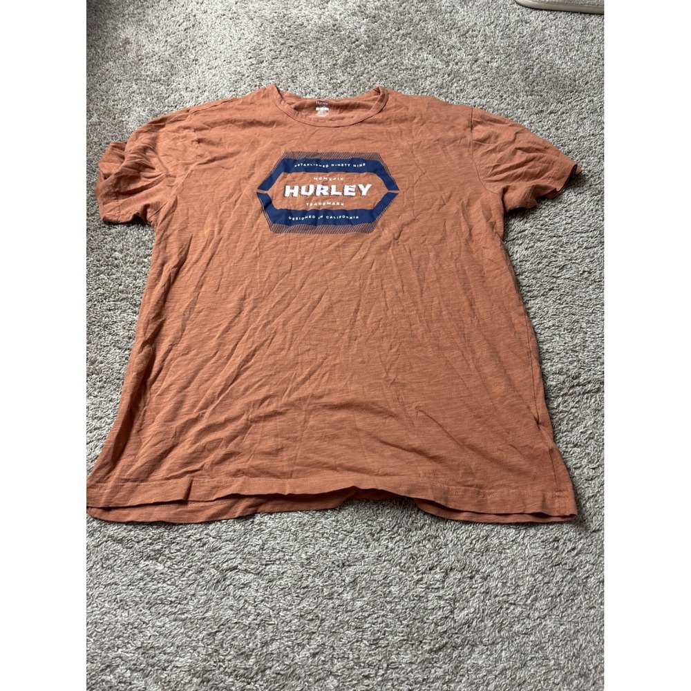 Hurley Mens Graphic T-Shirt Burnt Orange 100% Cotton Slub Tee Size L HMS25-18528